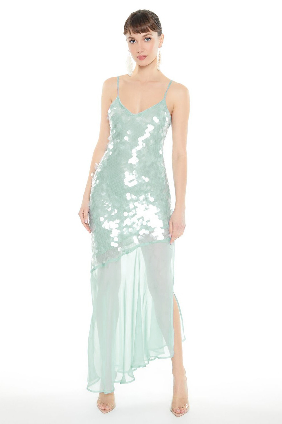 Chiffon Splicing Sequin Slip Maxi Dress