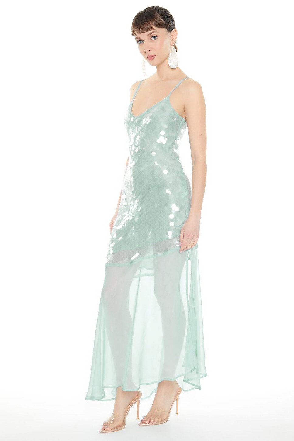 Chiffon Splicing Sequin Slip Maxi Dress