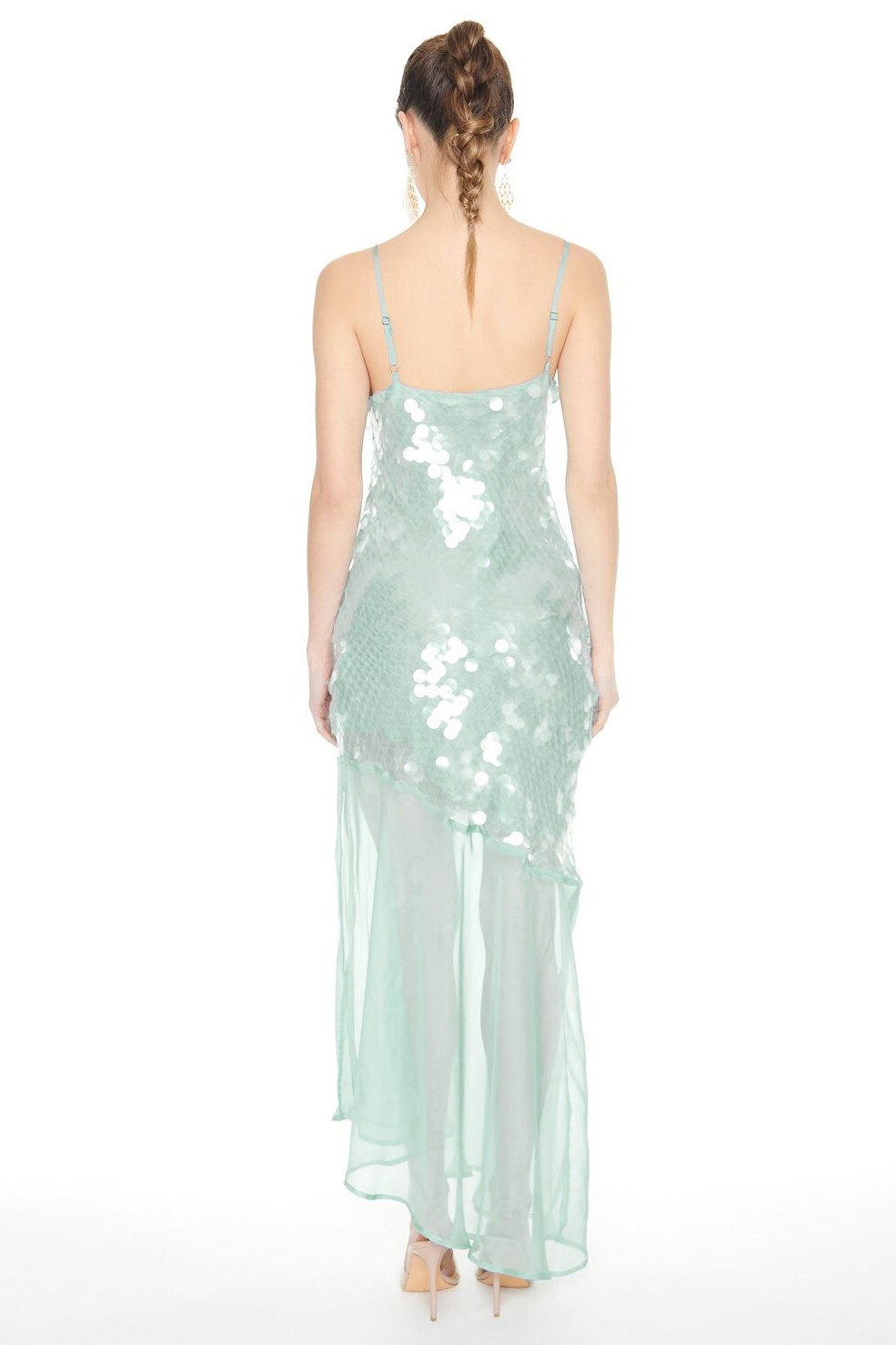 Chiffon Splicing Sequin Slip Maxi Dress
