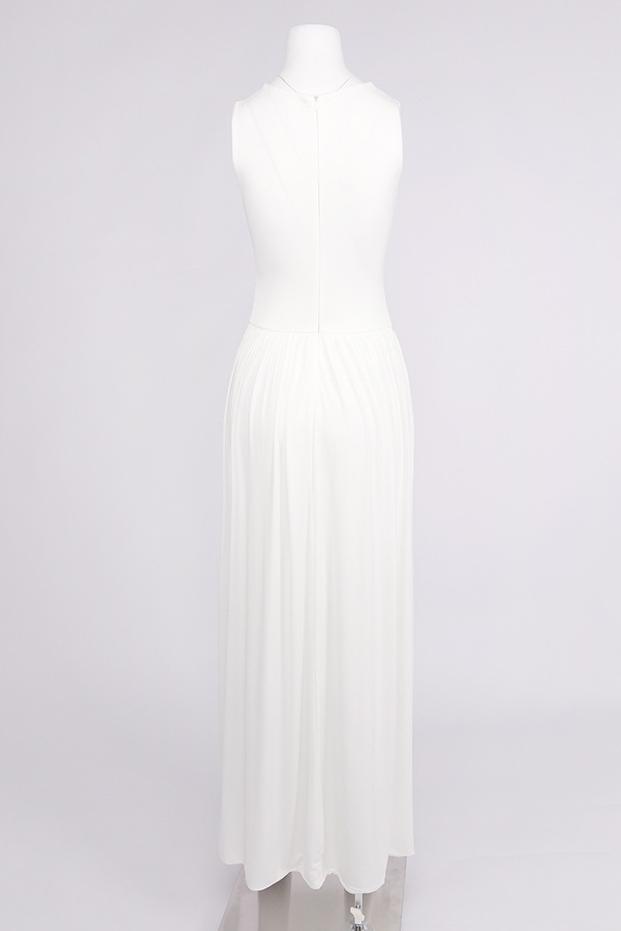 Round Neck Ruched Slit Maxi Dress