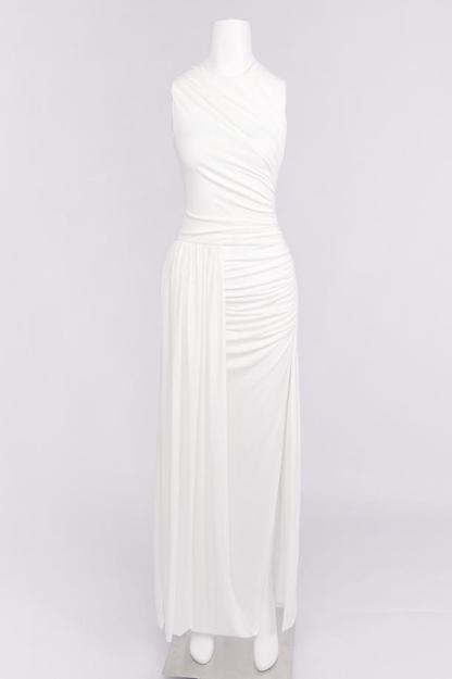 Round Neck Ruched Slit Maxi Dress