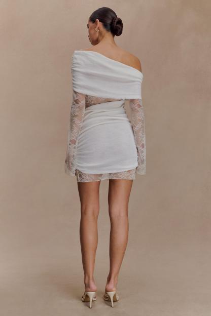 Knit Splicing Lace Long Sleeve Mini Dress