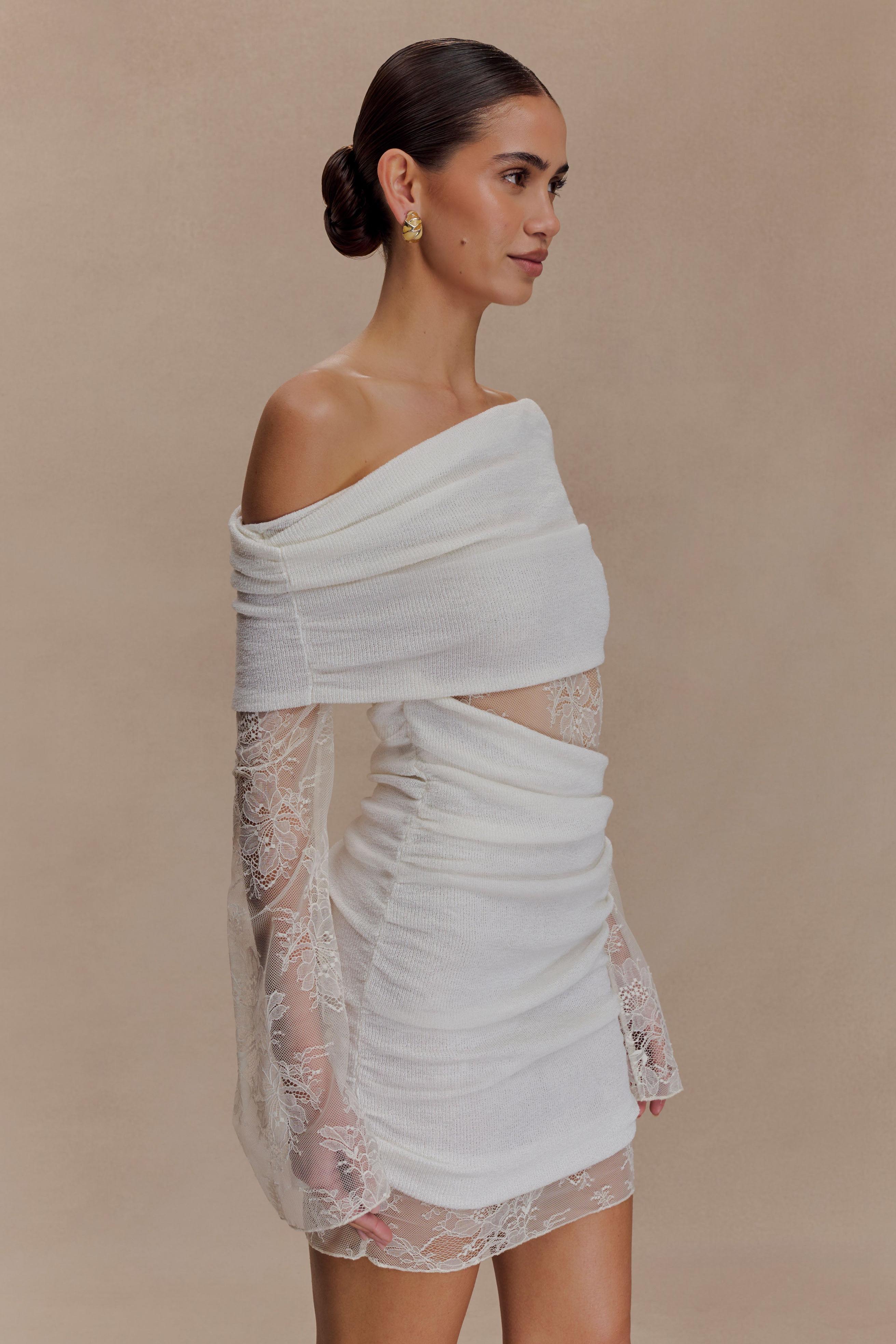 Knit Splicing Lace Long Sleeve Mini Dress