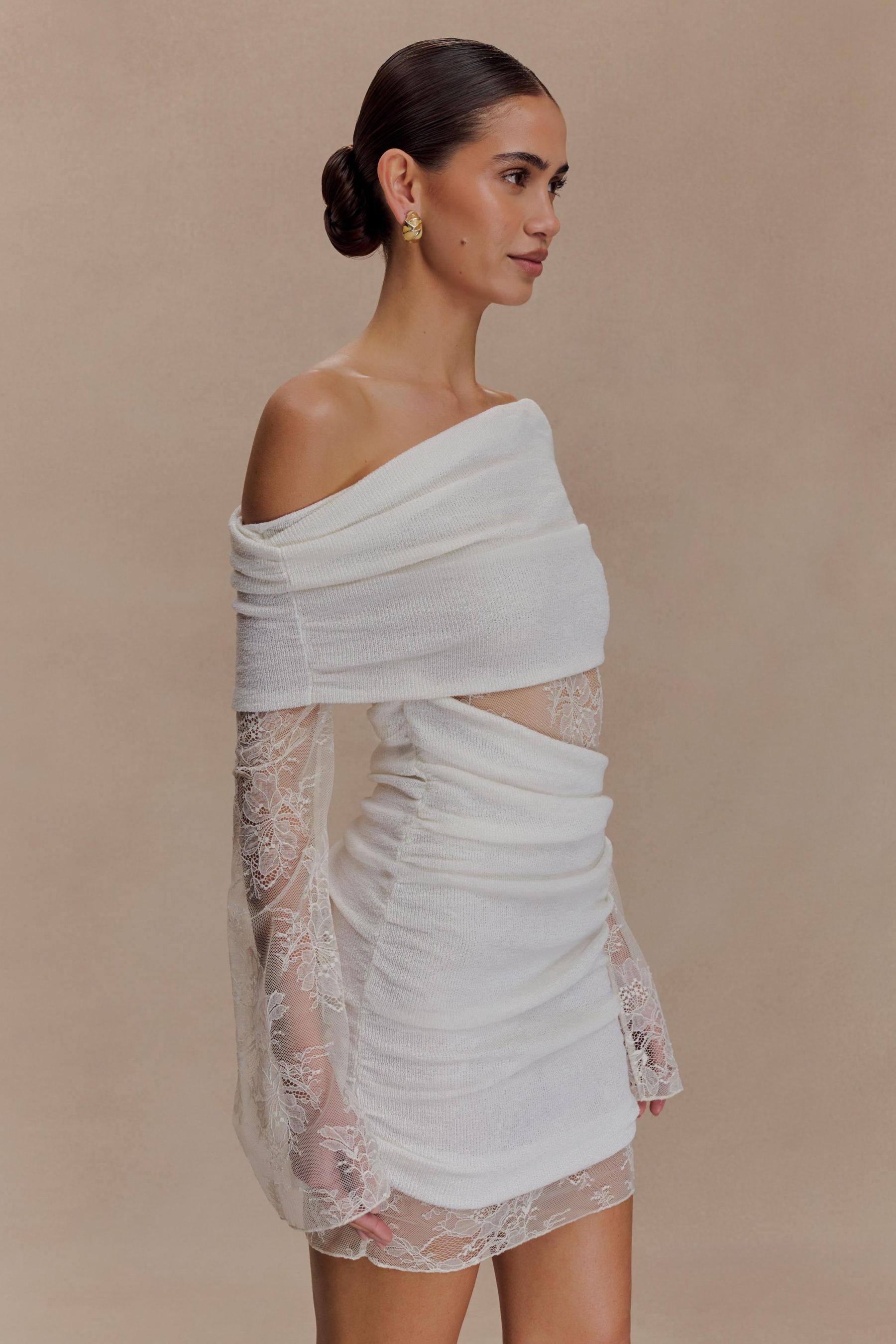 Knit Splicing Lace Long Sleeve Mini Dress