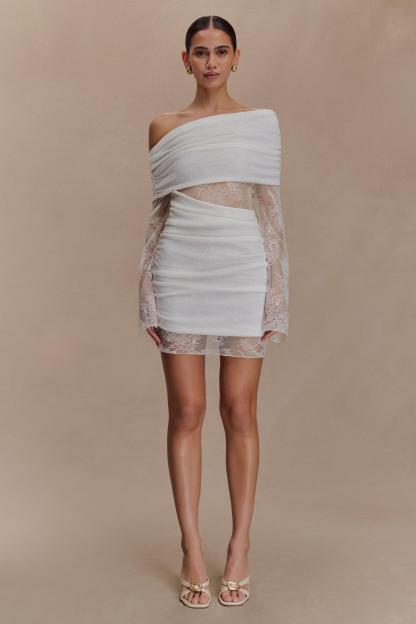 Knit Splicing Lace Long Sleeve Mini Dress