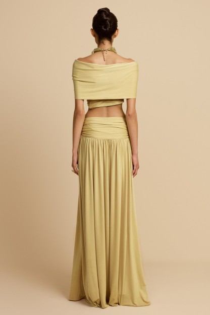 Off-Shoulder Bow Top & Solid Low Waist Maxi Skirt Set