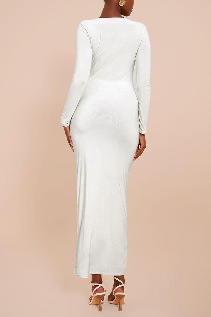 Long Sleeve Metal Decorations Cut-Out Maxi Dress