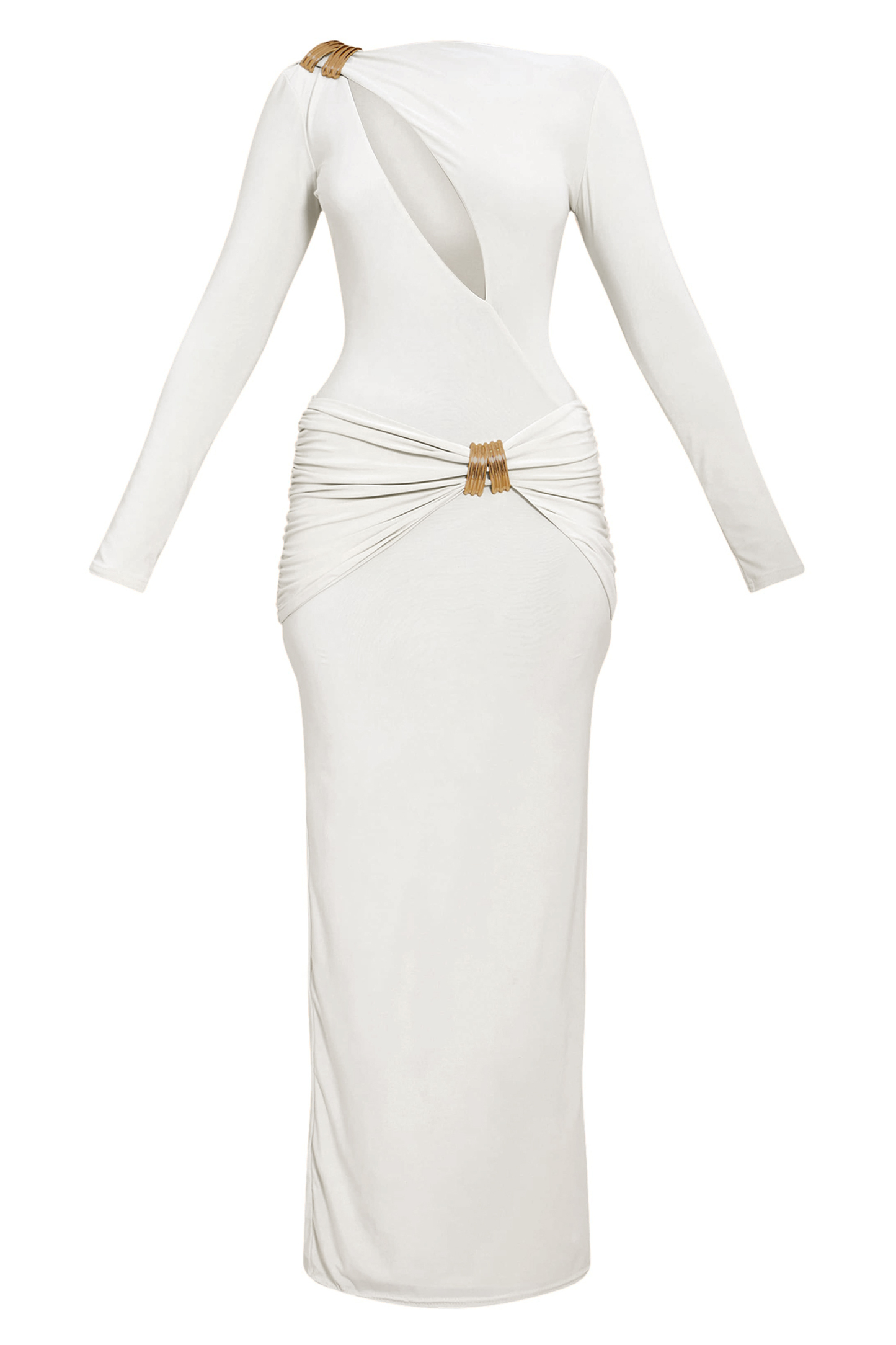 Long Sleeve Metal Decorations Cut-Out Maxi Dress