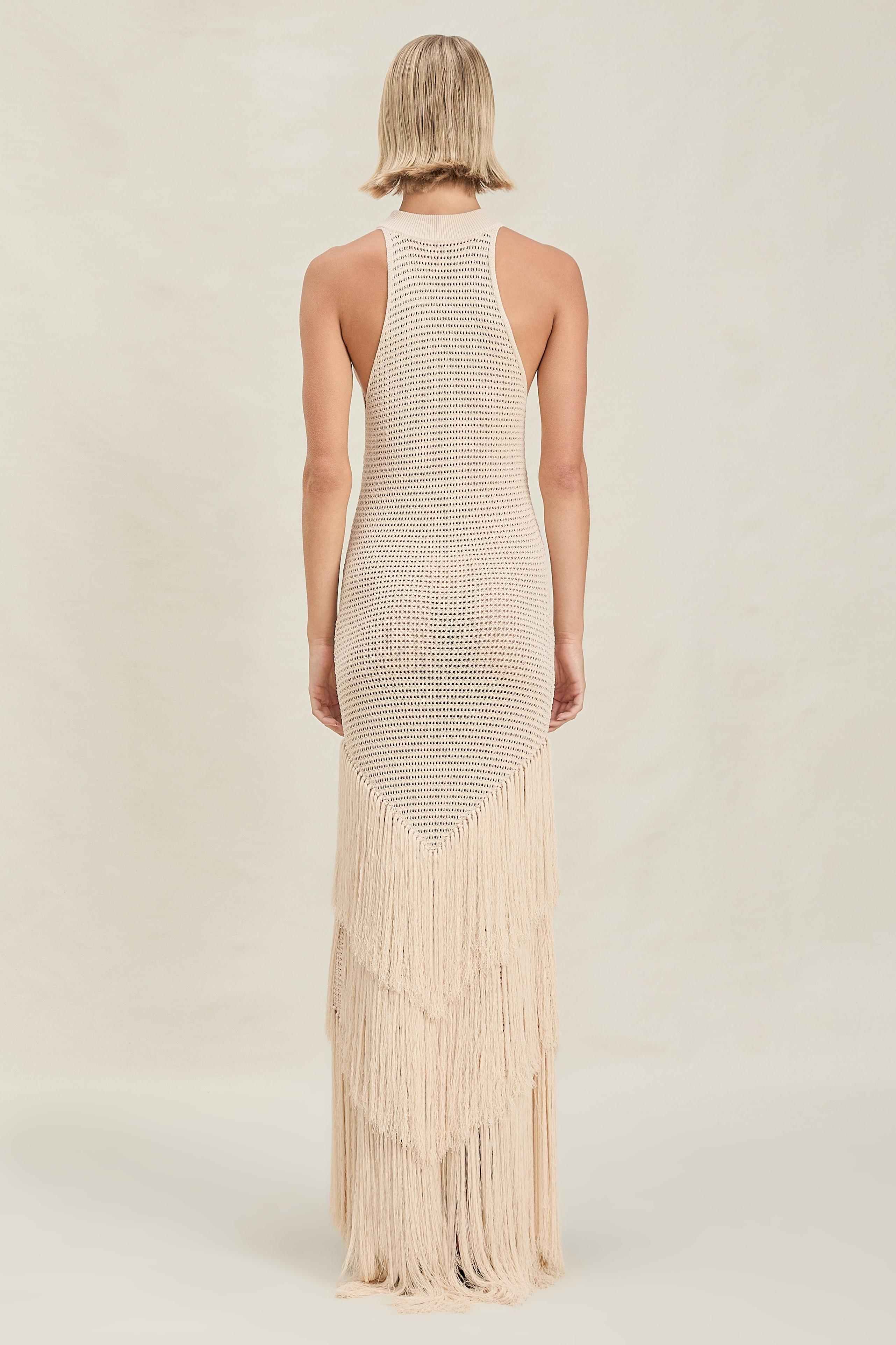 Crochet Sleeveless Tassel Maxi Dress