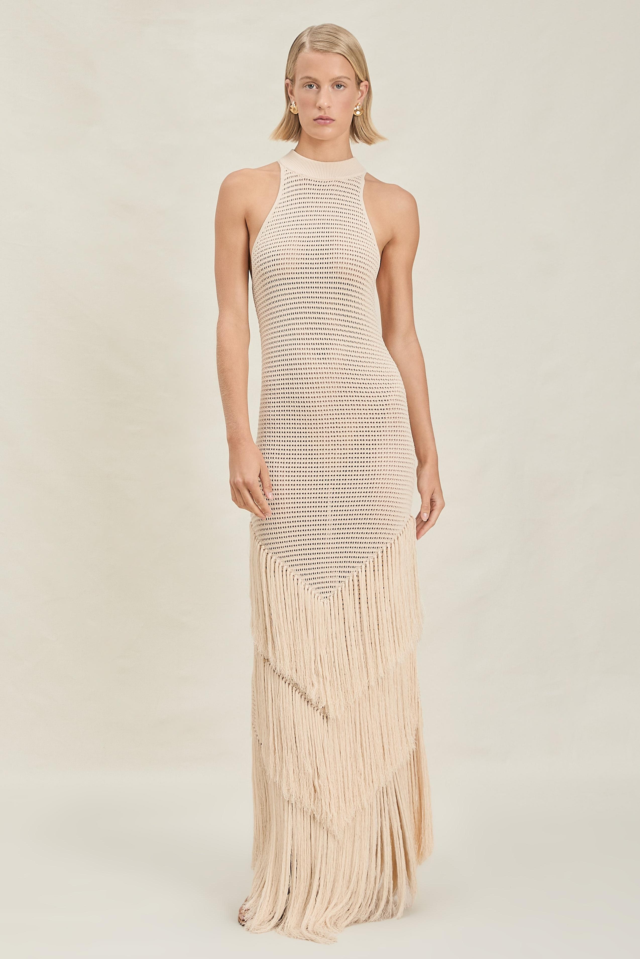 Crochet Sleeveless Tassel Maxi Dress