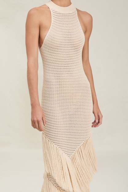 Crochet Sleeveless Tassel Maxi Dress