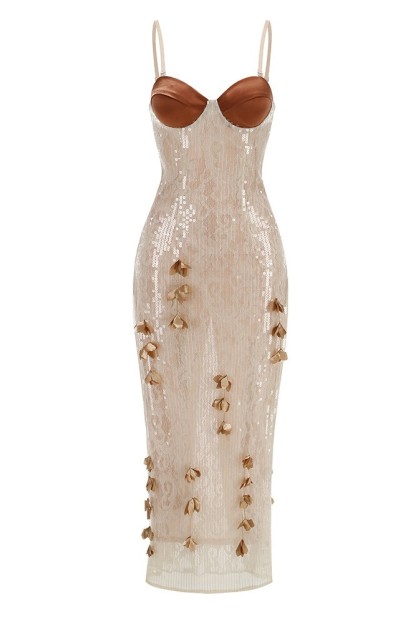 3D Flower Sequin Sweetheart Maxi Dress