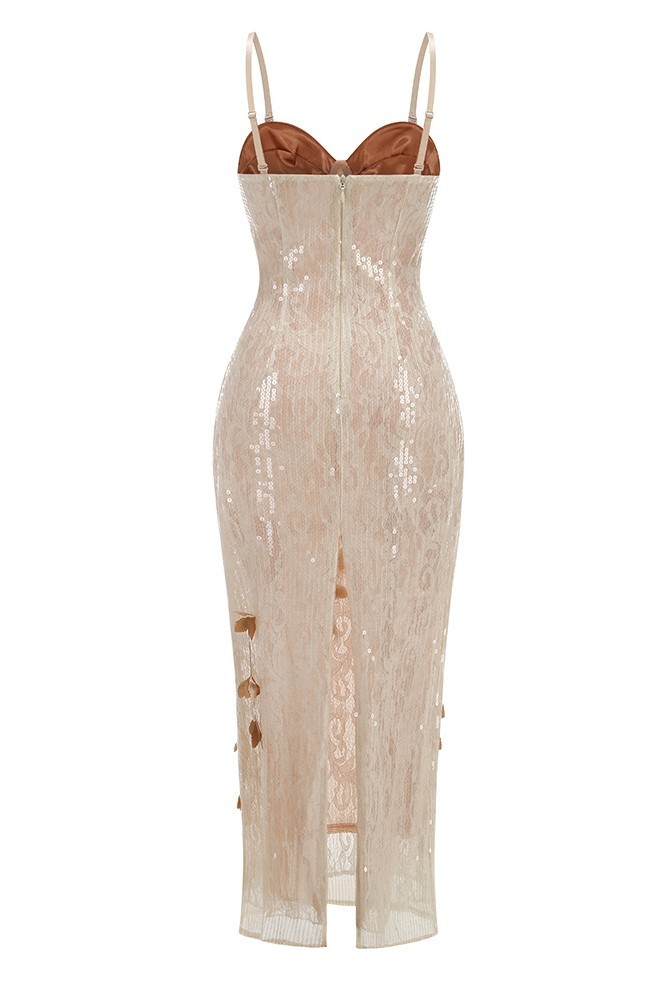 3D Flower Sequin Sweetheart Maxi Dress