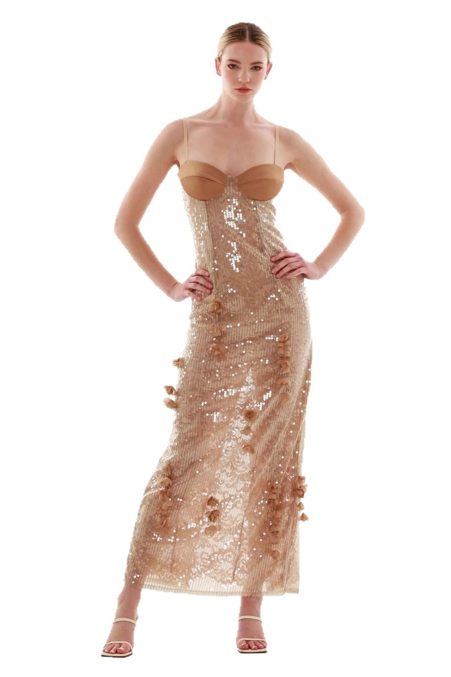 3D Flower Sequin Sweetheart Maxi Dress