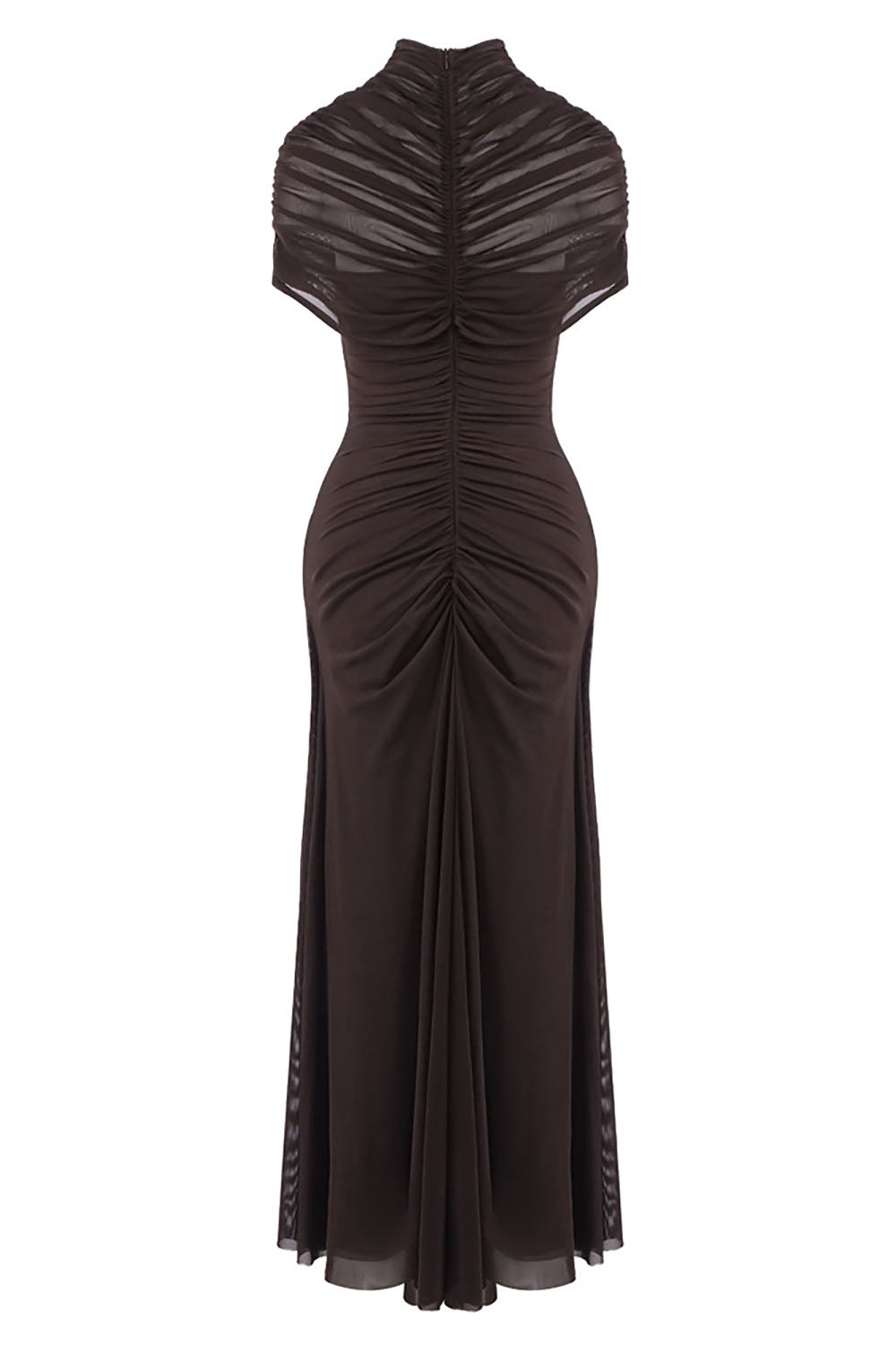 Mesh Ruched Cut-Out Maxi Dress