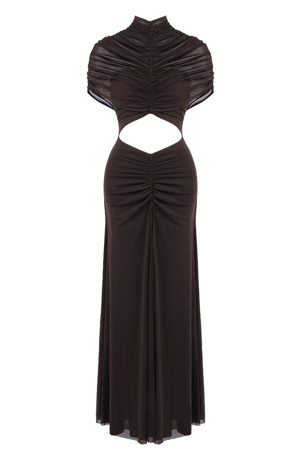 Mesh Ruched Cut-Out Maxi Dress