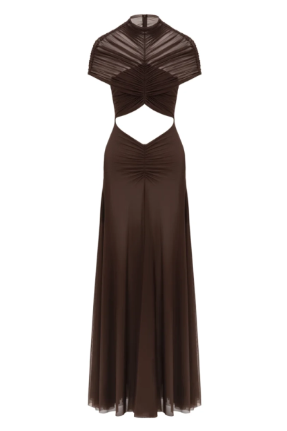 Mesh Ruched Cut-Out Maxi Dress