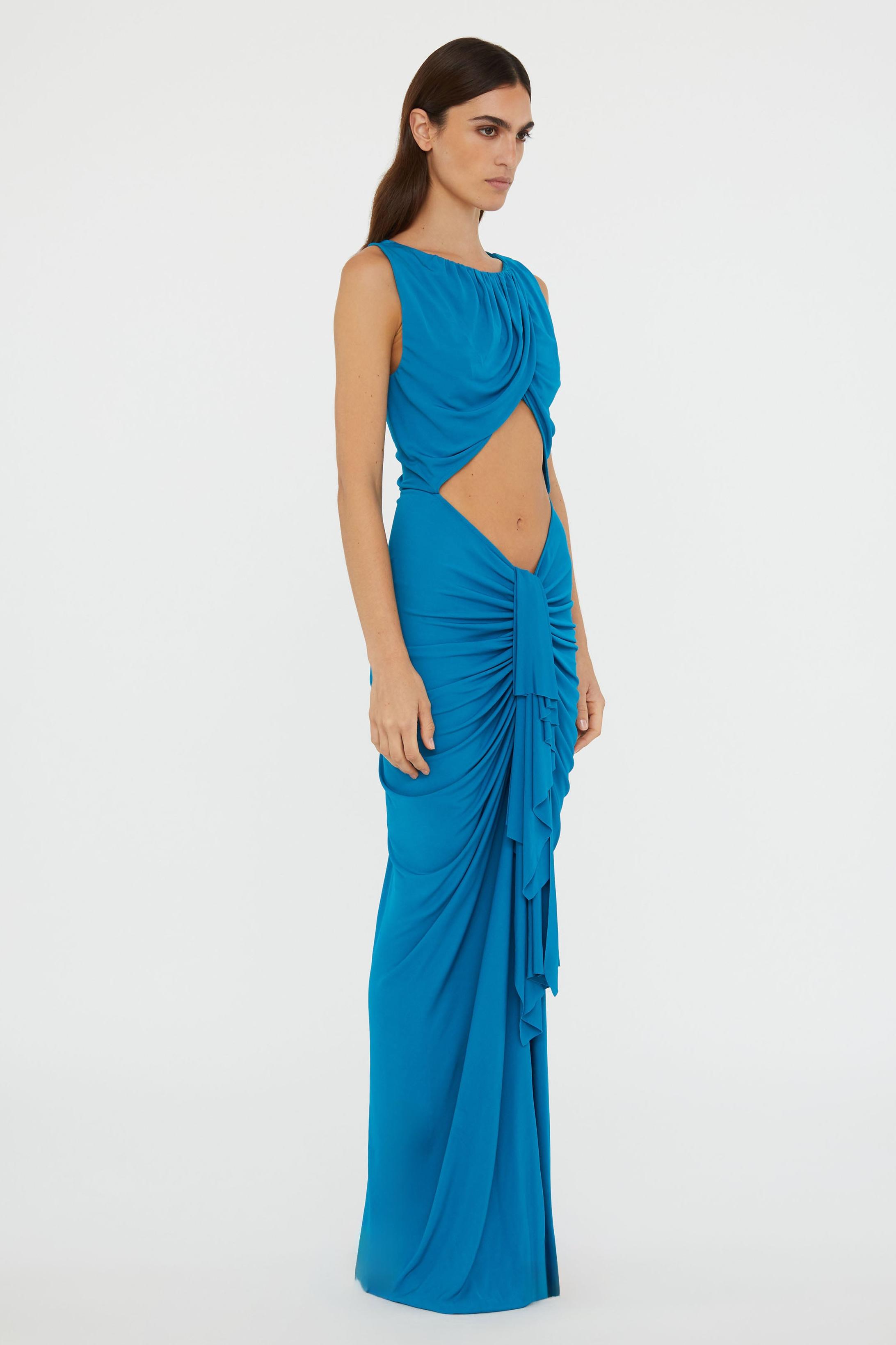 Cut-Out Gathering Frill Maxi Dress