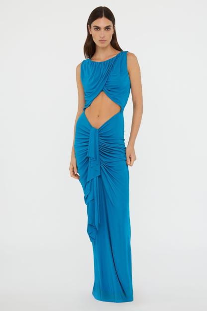 Cut-Out Gathering Frill Maxi Dress