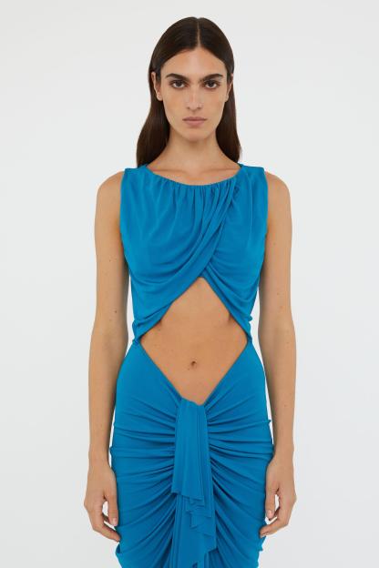 Cut-Out Gathering Frill Maxi Dress