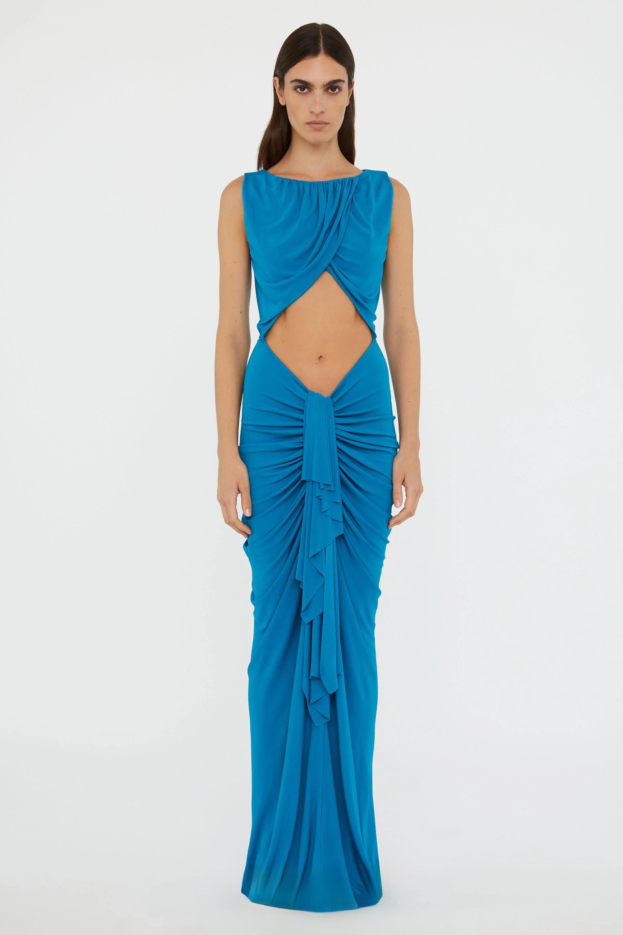Cut-Out Gathering Frill Maxi Dress