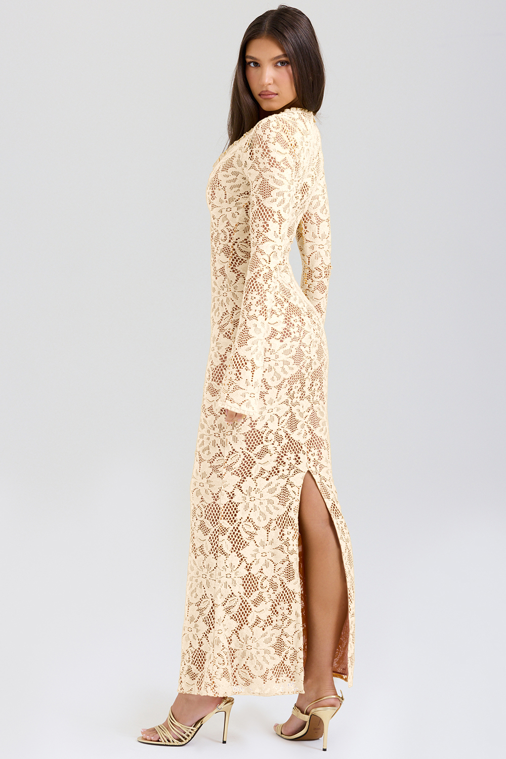 Long Sleeve Lace V-Neck Maxi Dress