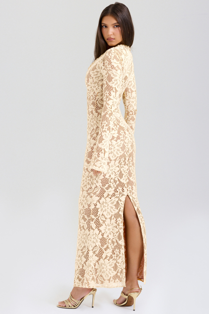 Long Sleeve Lace V-Neck Maxi Dress