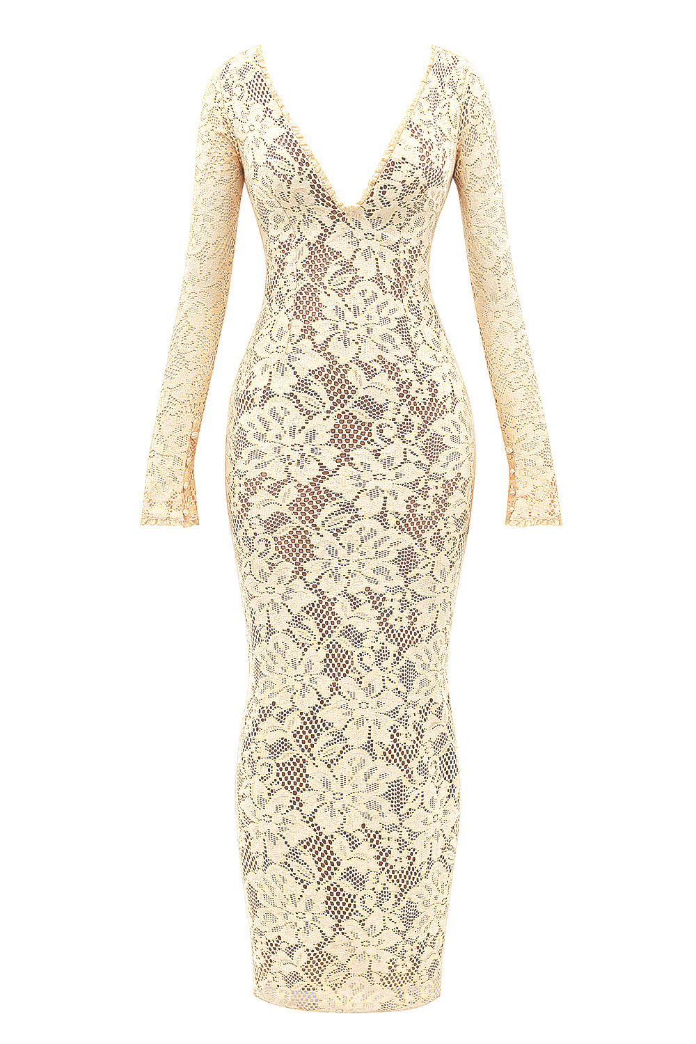 Long Sleeve Lace V-Neck Maxi Dress