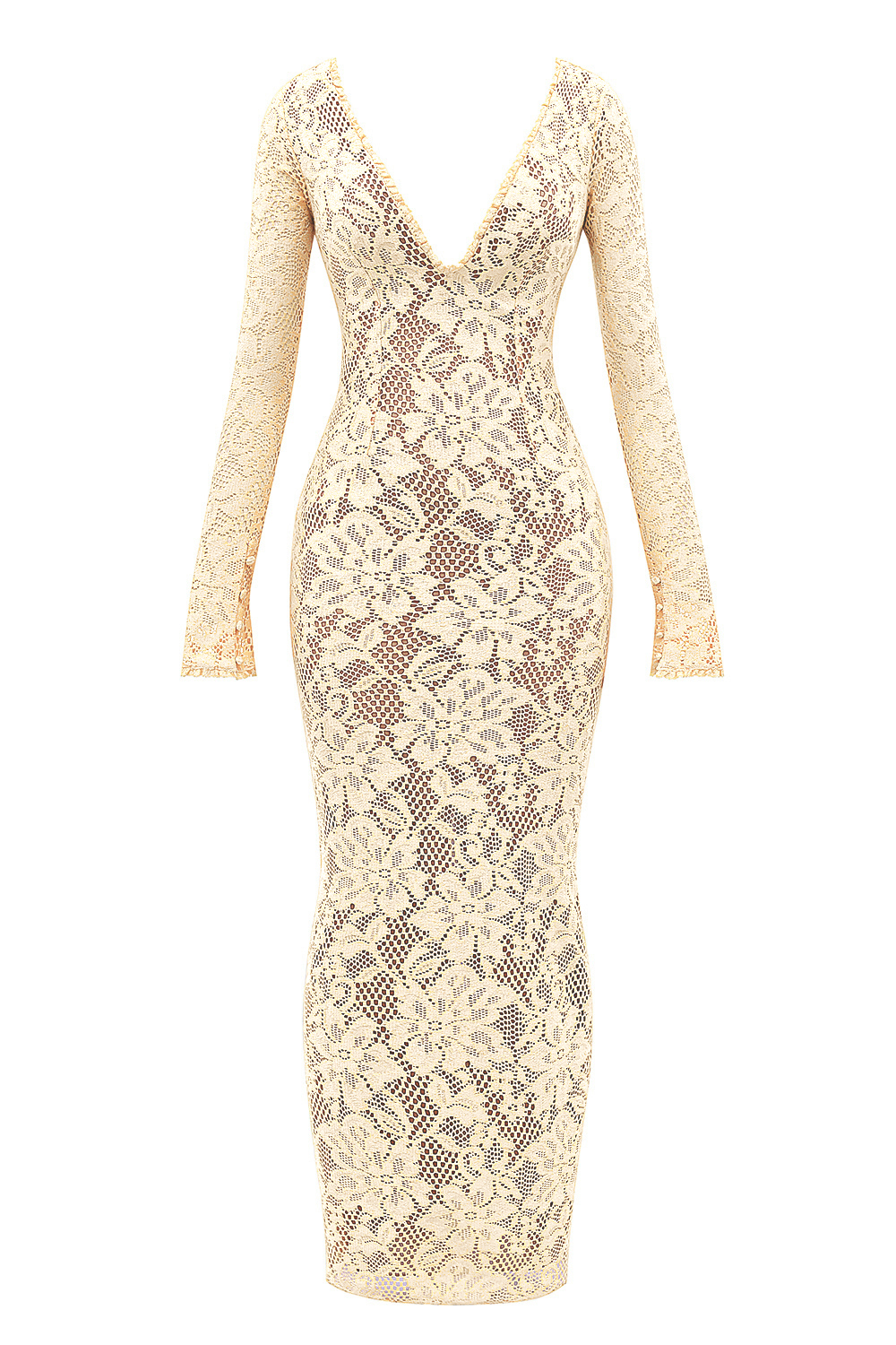 Long Sleeve Lace V-Neck Maxi Dress