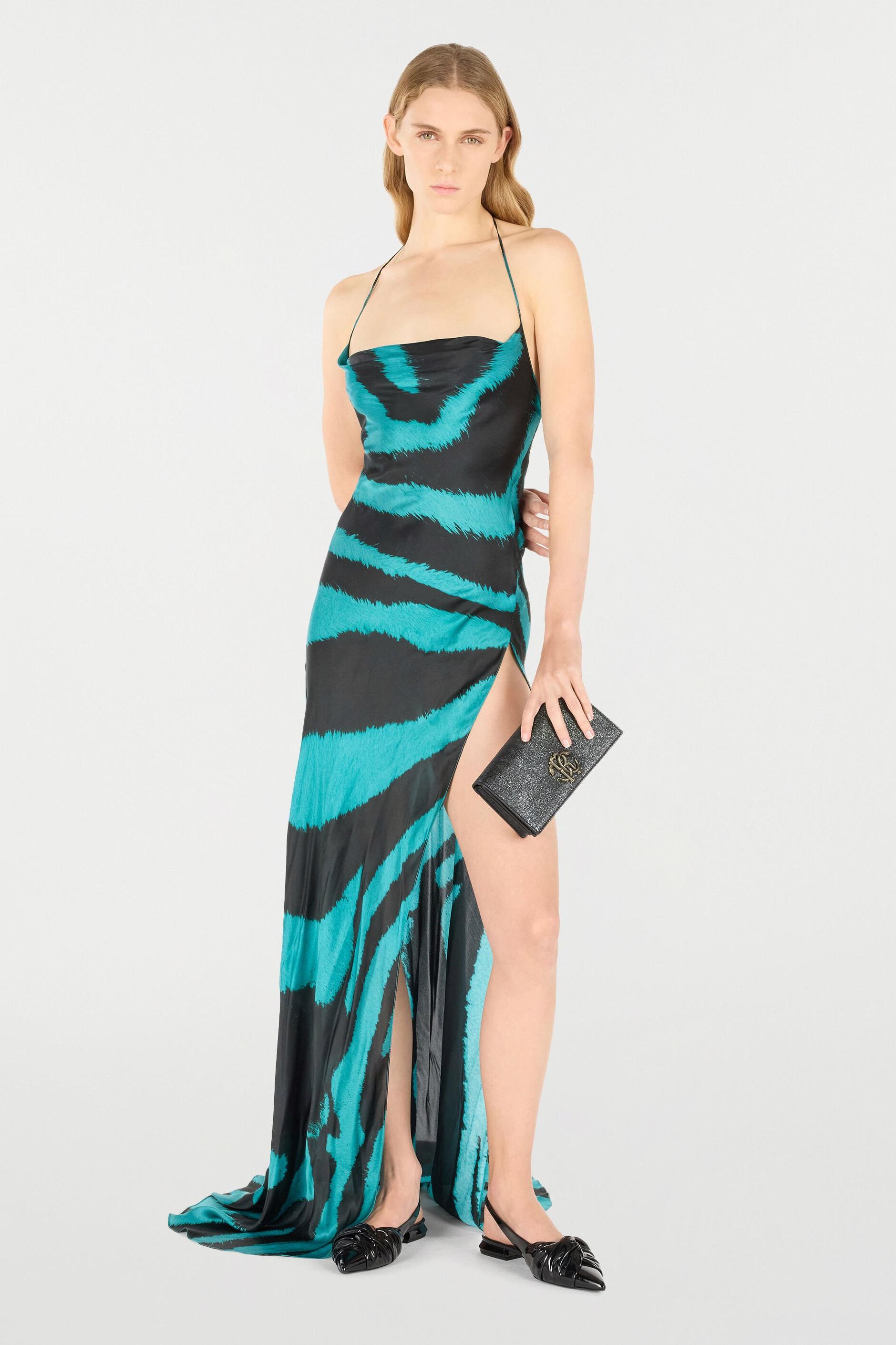 Zebra Print Lace-Up Slit Midi Dress