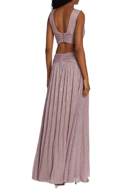 Metallic Fabric Gathering Cut-Out Maxi Dress