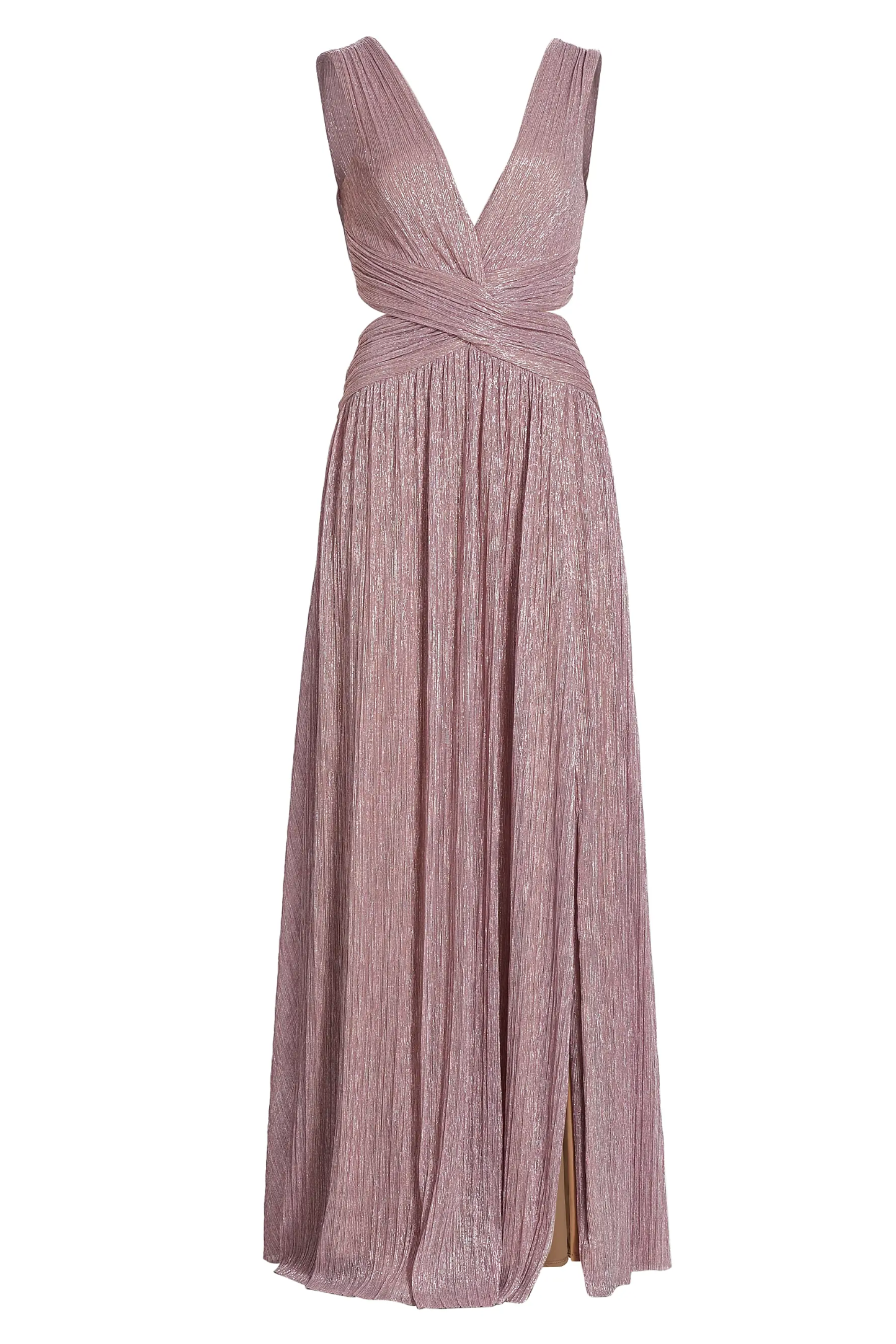 Metallic Fabric Gathering Cut-Out Maxi Dress