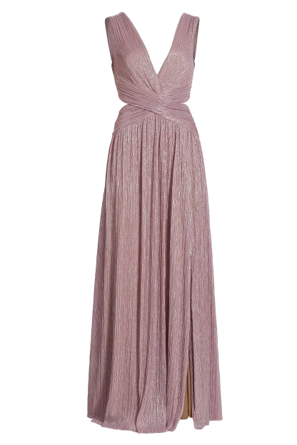 Metallic Fabric Gathering Cut-Out Maxi Dress