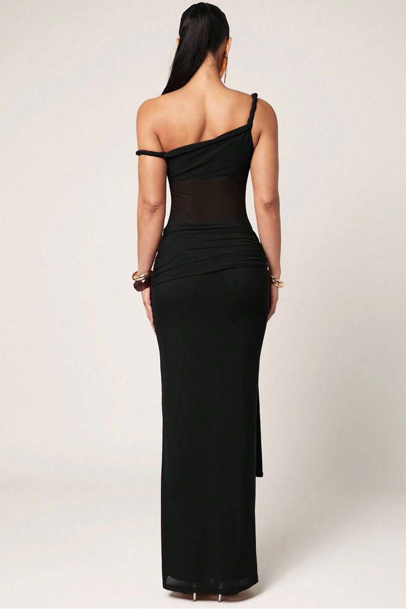 Solid Mesh Sleeveless Maxi Dress