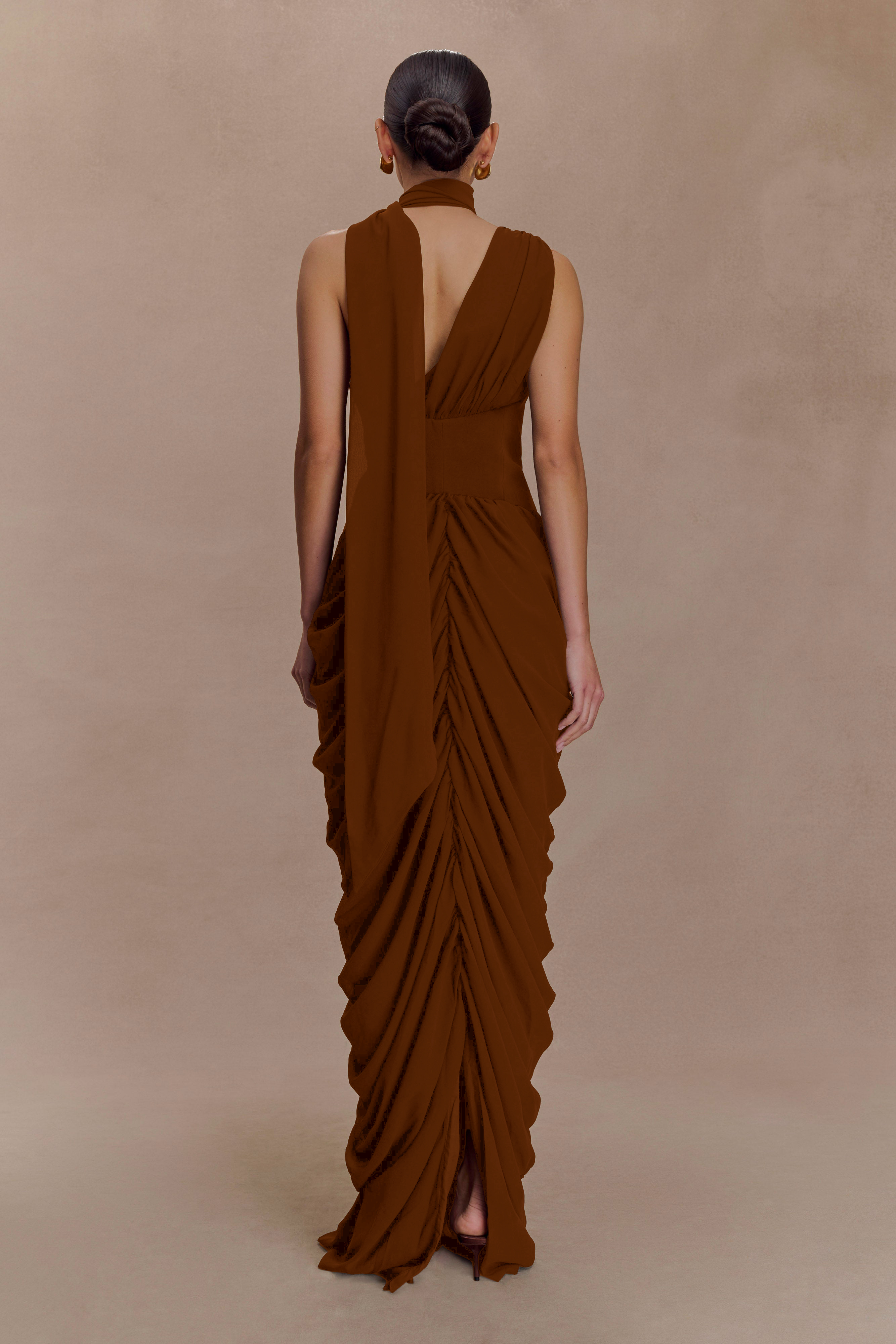 Gathering V-Neck Maxi Dress