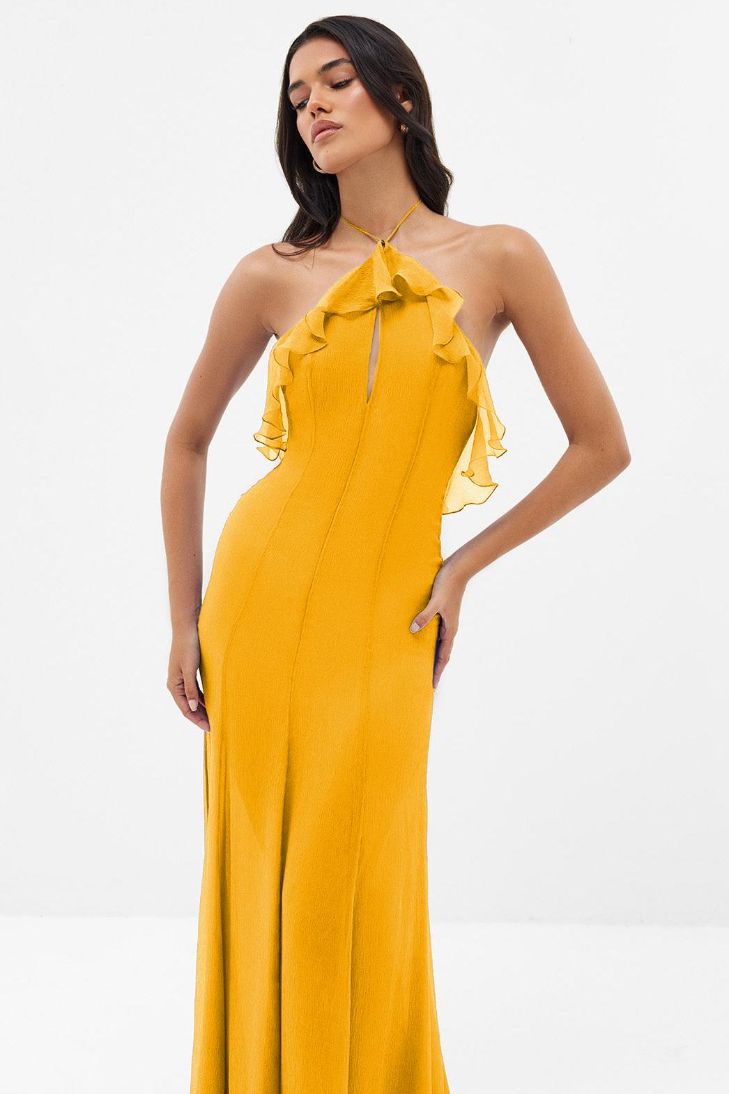 Chiffon Cut-Out Frill Maxi Dress