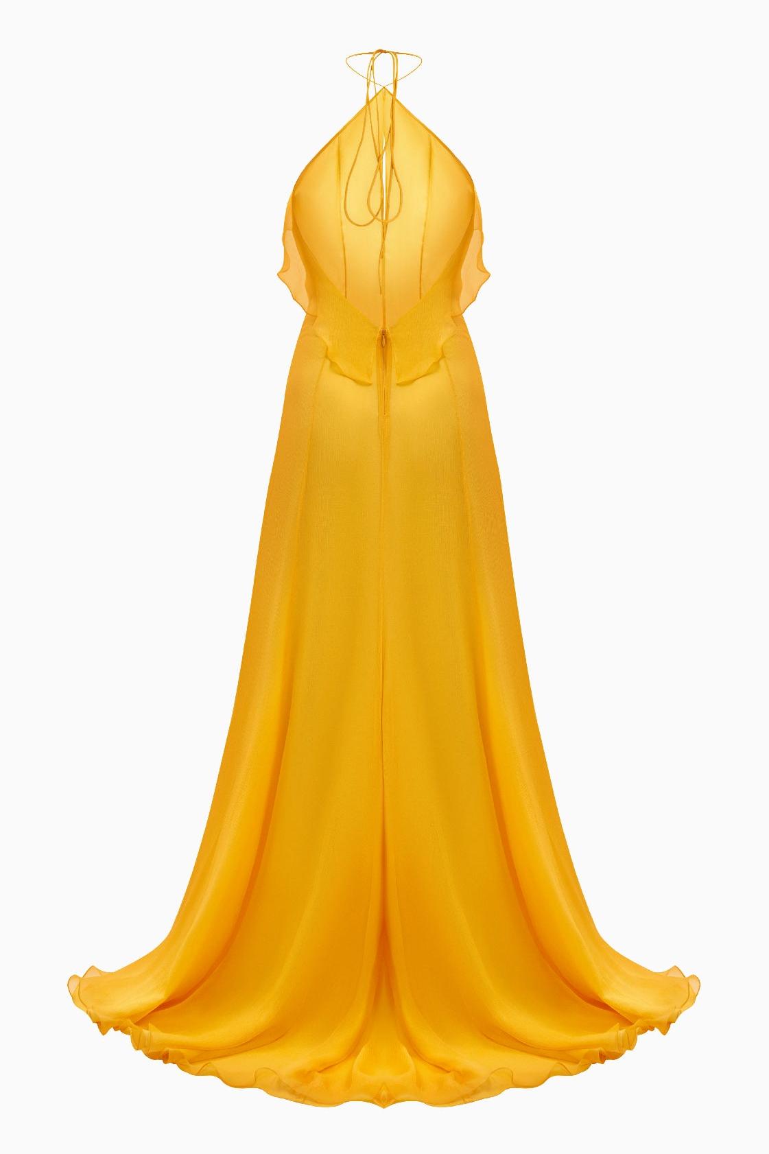 Chiffon Cut-Out Frill Maxi Dress