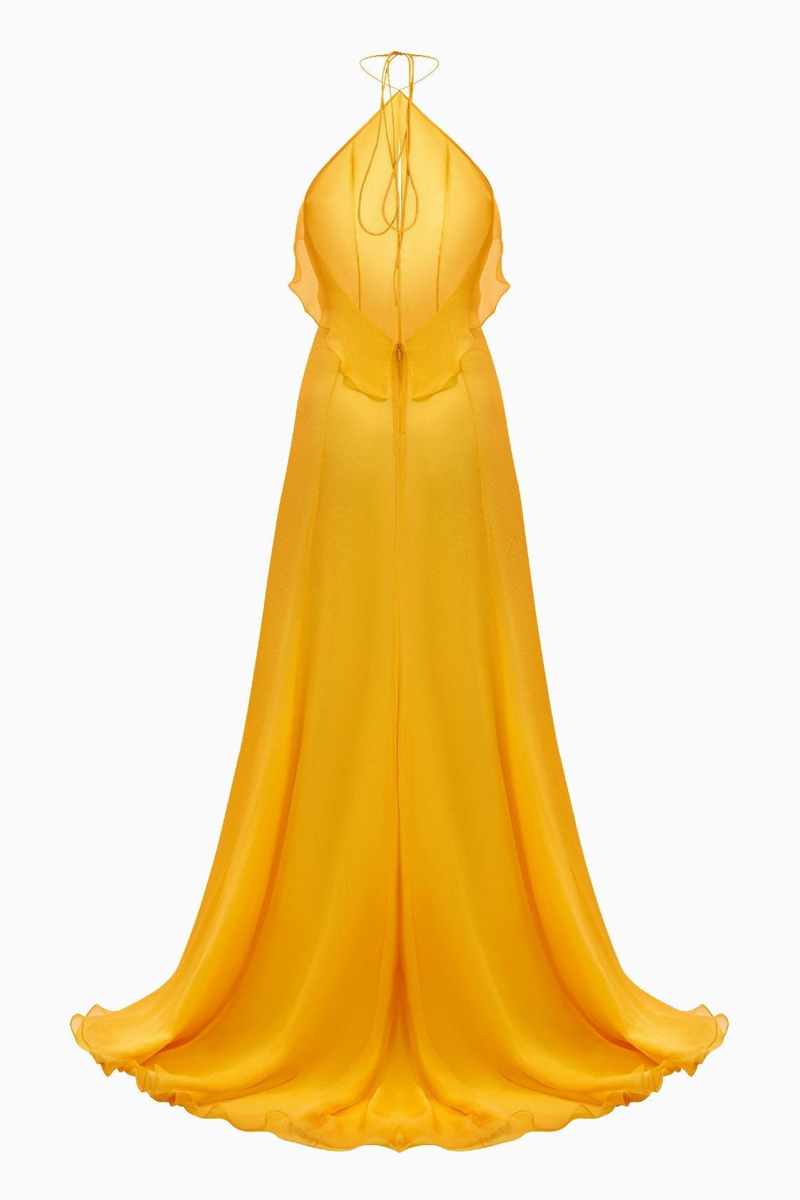 Chiffon Cut-Out Frill Maxi Dress