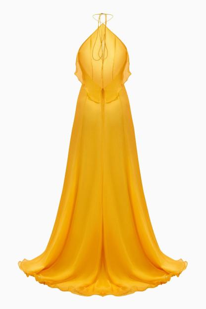 Chiffon Cut-Out Frill Maxi Dress