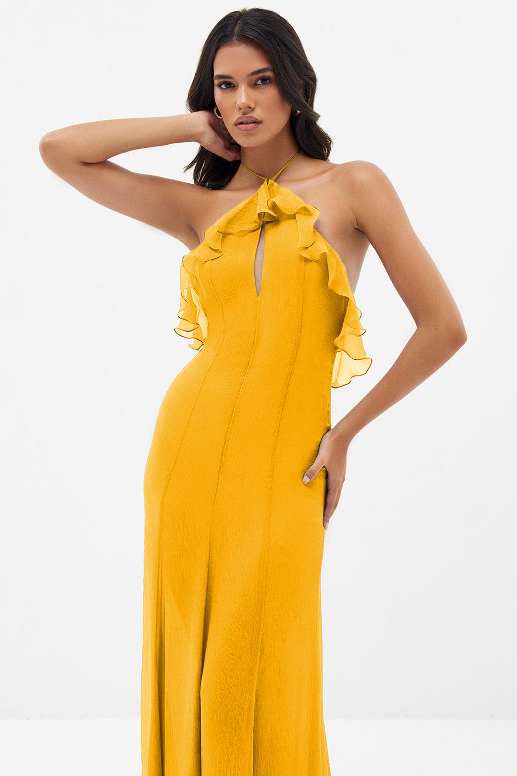 Chiffon Cut-Out Frill Maxi Dress