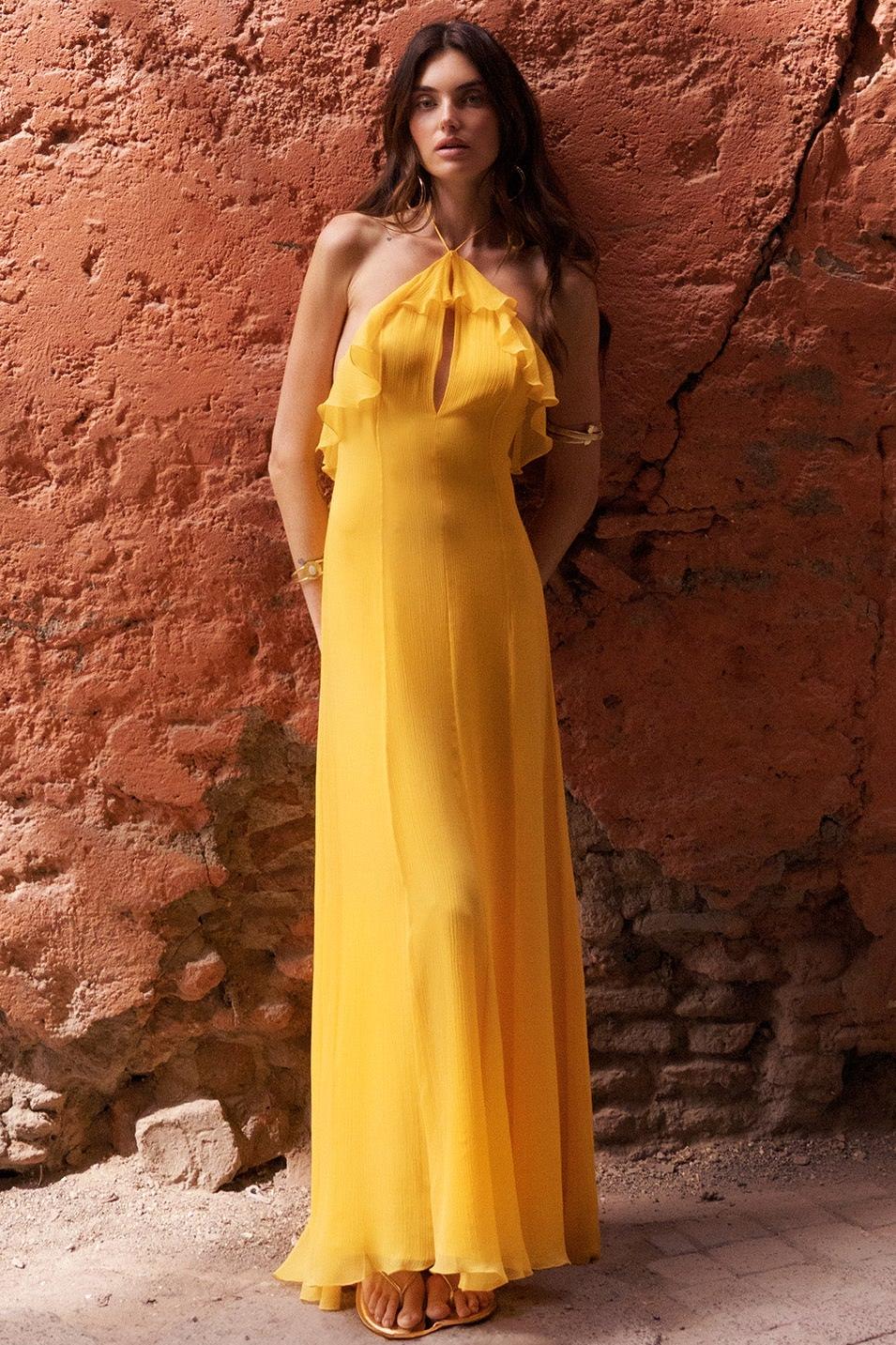 Chiffon Cut-Out Frill Maxi Dress