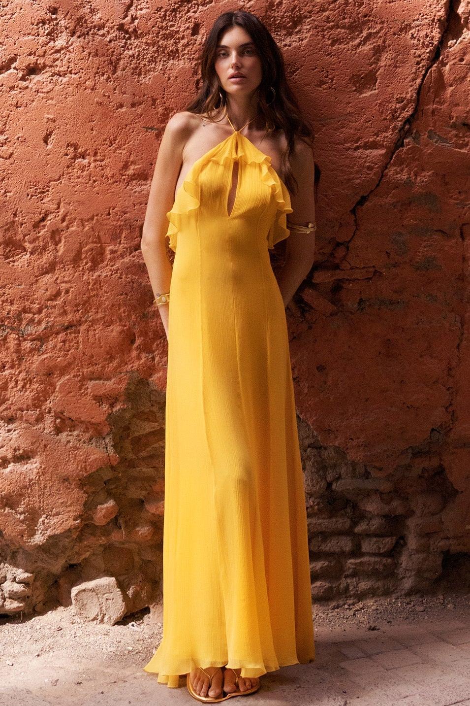 Chiffon Cut-Out Frill Maxi Dress