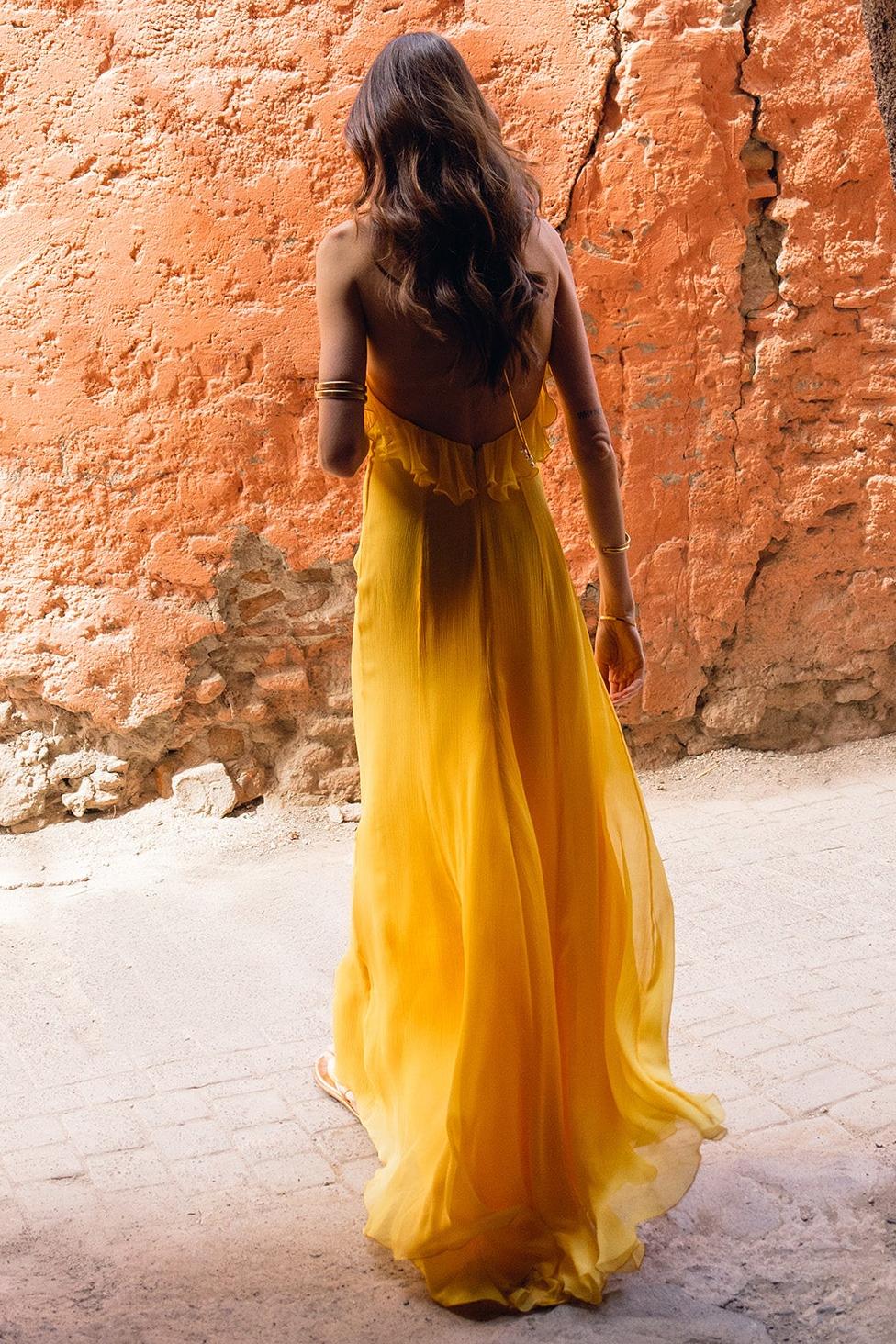 Chiffon Cut-Out Frill Maxi Dress