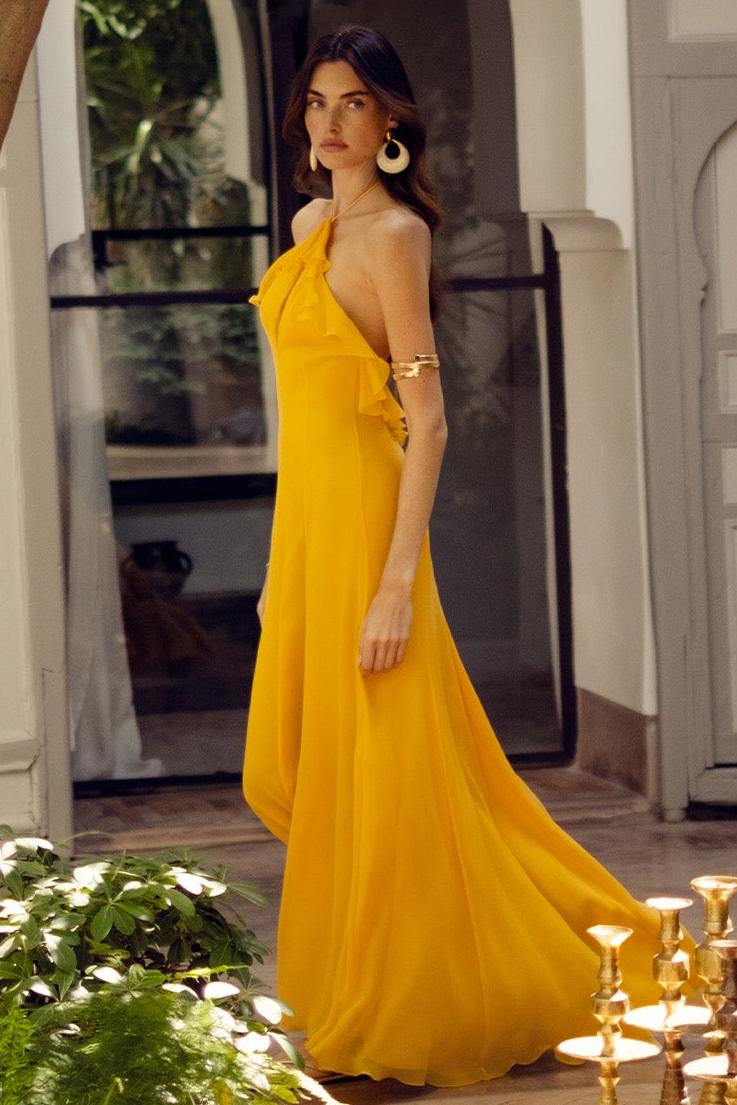 Chiffon Cut-Out Frill Maxi Dress