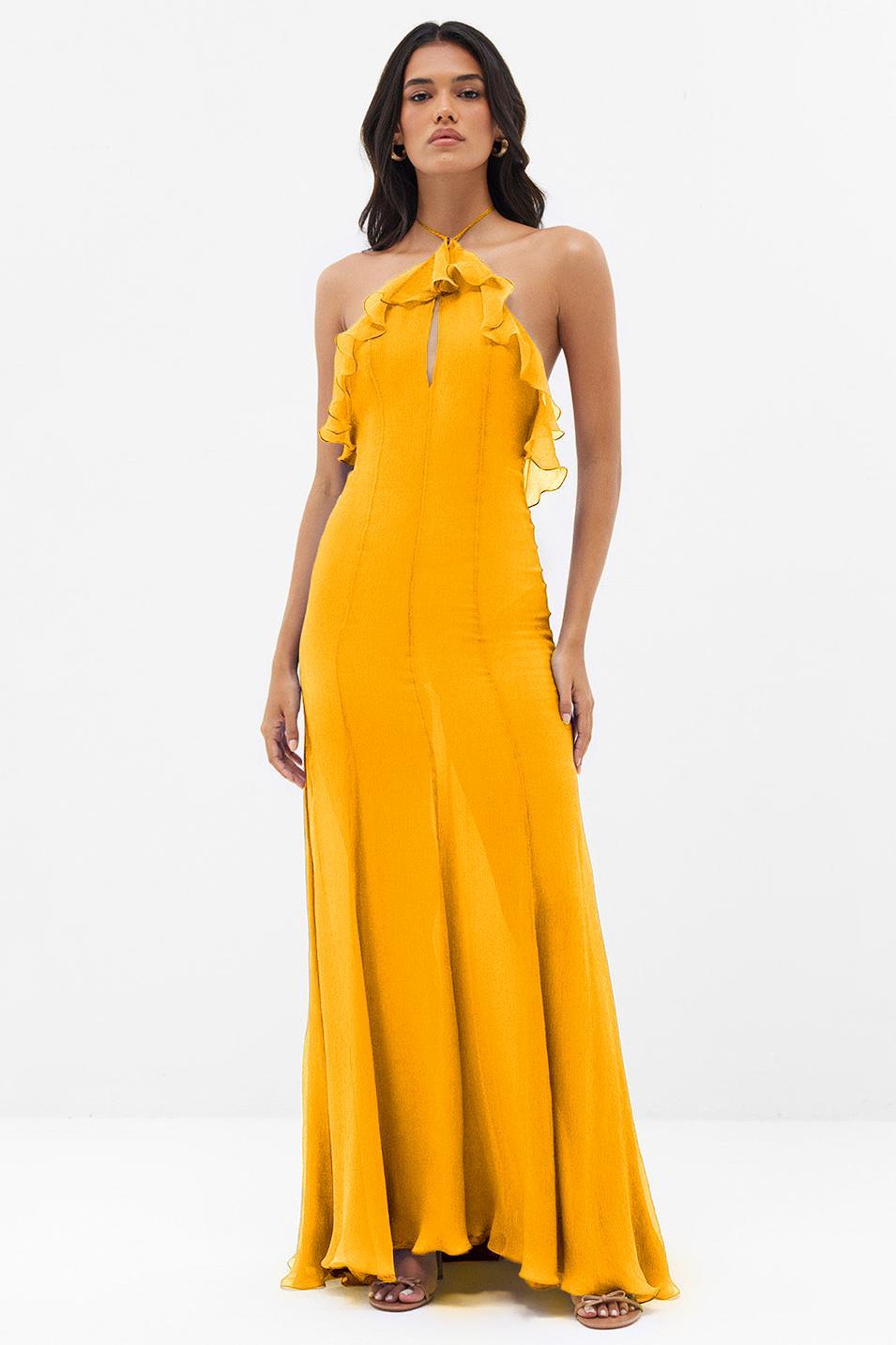 Chiffon Cut-Out Frill Maxi Dress