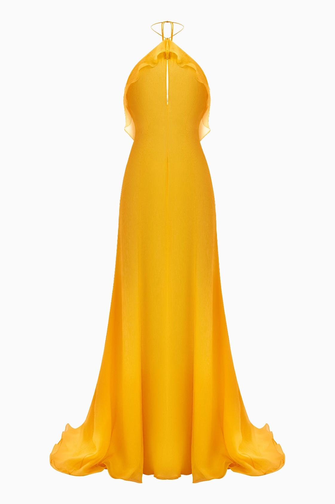 Chiffon Cut-Out Frill Maxi Dress