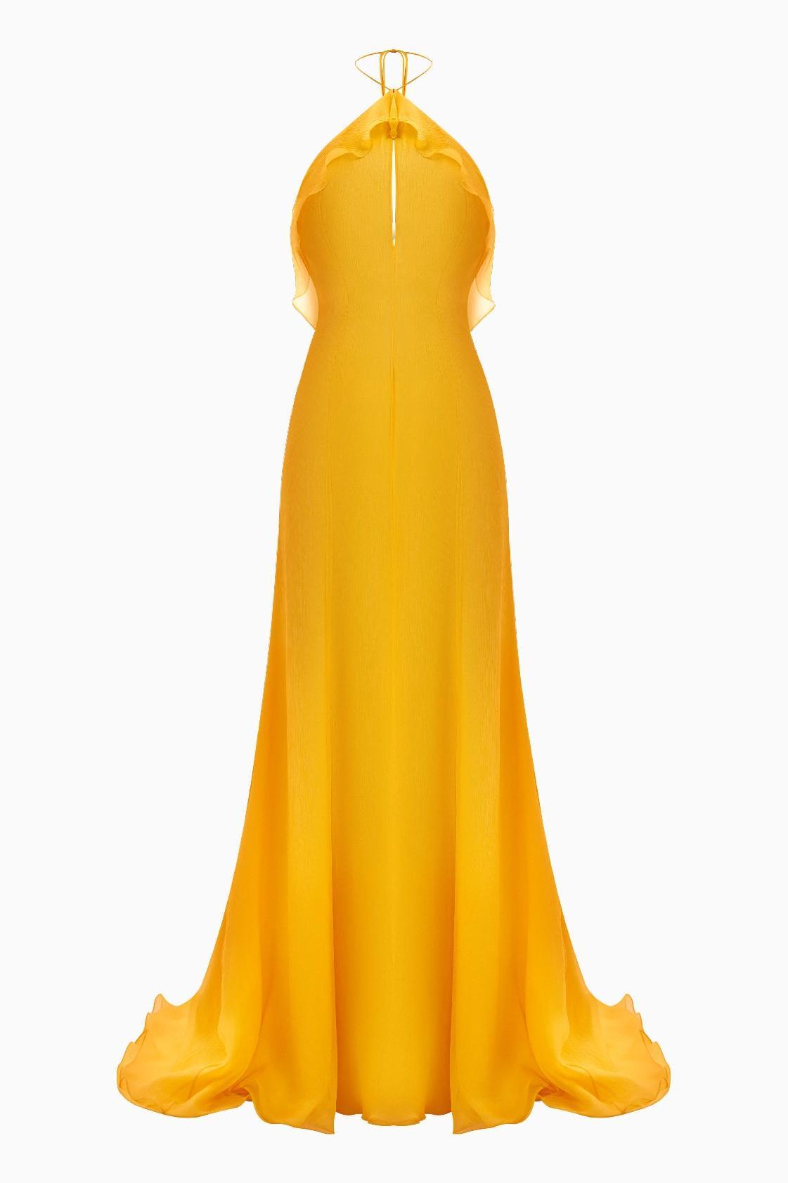 Chiffon Cut-Out Frill Maxi Dress