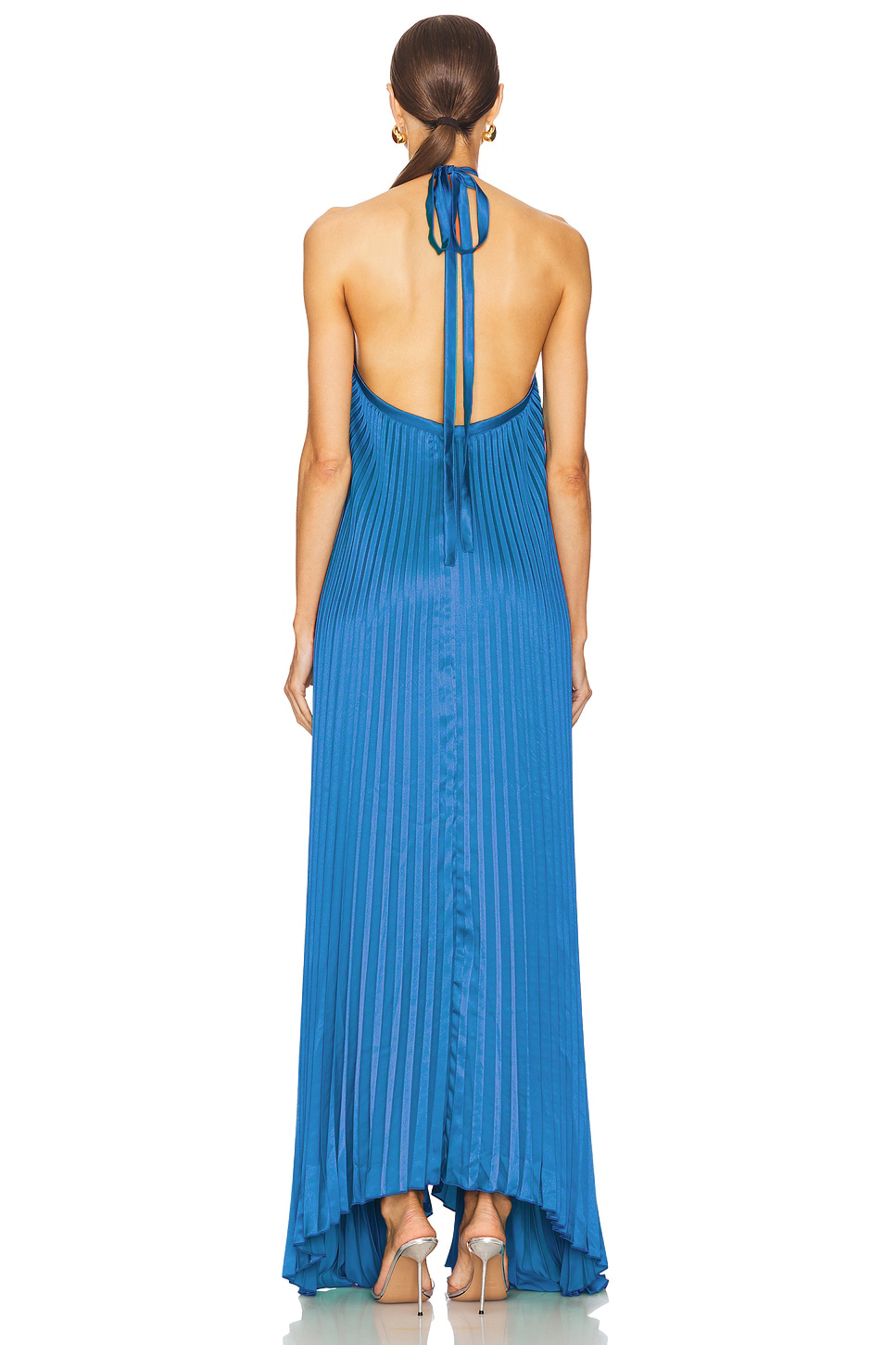 Satin Halter Neck Pleated Maxi Dress