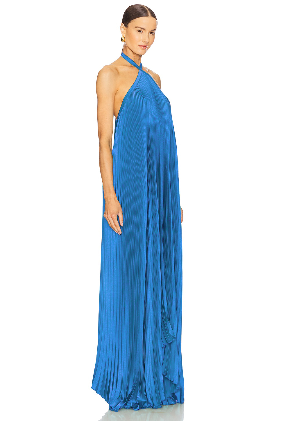Satin Halter Neck Pleated Maxi Dress