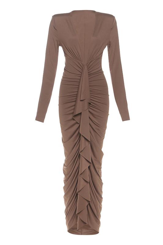 V-Neck Long Sleeve Frill Maxi Dress